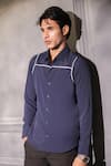 Shop_Menero_Navy Crepe Contrast Tape Pattern Shirt _at_Aza_Fashions