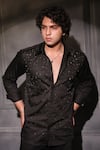 Menero_Black Cotton Embroidery Hand Shirt _Online_at_Aza_Fashions