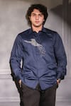 Buy_Menero_Navy Cotton Crystals Jaguar Motif Detailed Shirt _at_Aza_Fashions