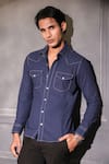 Shop_Menero_Navy Cotton, Denim Pure Shirt _at_Aza_Fashions