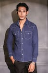 Buy_Menero_Navy Cotton, Denim Pure Shirt _at_Aza_Fashions