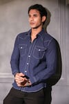 Menero_Navy Cotton, Denim Pure Shirt _Online_at_Aza_Fashions
