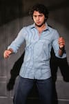 Shop_Menero_Blue Cotton, Denim Embroidery Light Lace Detailed Shirt _at_Aza_Fashions
