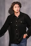 Menero_Black Crepe, Cotton, Lycra Front Pocket Shirt _Online_at_Aza_Fashions