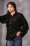 Menero_Black Crepe, Cotton, Lycra Front Pocket Shirt _at_Aza_Fashions