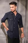 Shop_Menero_Blue Cotton, Crepe, Lycra Front Pocket Shirt _at_Aza_Fashions