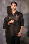 Buy_Menero_Black Cotton Embroidery Pure Shirt _at_Aza_Fashions