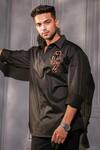 Menero_Black Cotton Embroidery Pure Shirt _Online_at_Aza_Fashions