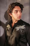 Shop_Menero_Black Cotton Embroidery Sequin Shirt _Online_at_Aza_Fashions
