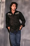 Menero_Black Cotton Embroidery Sequin Shirt _Online_at_Aza_Fashions
