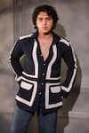 Menero_Navy Lycra, Crepe White Stripe Detailed Shirt _Online_at_Aza_Fashions