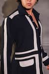 Buy_Menero_Navy Lycra, Crepe White Stripe Detailed Shirt _Online_at_Aza_Fashions