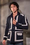 Shop_Menero_Navy Lycra, Crepe White Stripe Detailed Shirt _Online_at_Aza_Fashions