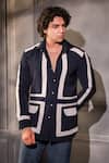 Buy_Menero_Navy Lycra, Crepe White Stripe Detailed Shirt _at_Aza_Fashions