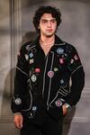Buy_Menero_Black Crepe, Lycra Embroidery Shirt _at_Aza_Fashions