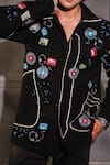 Shop_Menero_Black Crepe, Lycra Embroidery Shirt _Online_at_Aza_Fashions