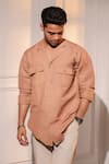 Menero_Peach Linen Pure Shirt _Online_at_Aza_Fashions