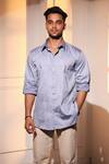 Buy_Menero_Blue Cotton Embroidery Light Pure Linen Shirt _at_Aza_Fashions