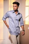 Menero_Blue Cotton Embroidery Light Pure Linen Shirt _Online_at_Aza_Fashions