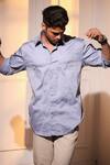Buy_Menero_Blue Cotton Embroidery Light Pure Linen Shirt _Online_at_Aza_Fashions