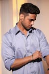 Shop_Menero_Blue Cotton Embroidery Light Pure Linen Shirt _Online_at_Aza_Fashions