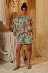 Buy_Kritika Murarka_Green Cotton, Net Big Floral Shorts _at_Aza_Fashions
