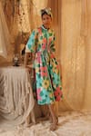 Buy_Kritika Murarka_Multi Color Cotton Collared Big Floral Allover drawstring Dress _at_Aza_Fashions