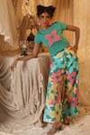 Buy_Kritika Murarka_Green Cotton Applique Crew Neck Knit Floral T-shirt _Online_at_Aza_Fashions