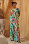Buy_Kritika Murarka_Multi Color Linen Round Neck Big Floral Pattern Jumpsuit _at_Aza_Fashions