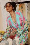 Kritika Murarka_Pink Cotton, Silk V-neck Blue Stripe Jumper Dress _Online_at_Aza_Fashions