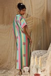 Shop_Kritika Murarka_Cotton Embroidery Collared Stripe Pattern Dress _at_Aza_Fashions