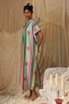 Buy_Kritika Murarka_Cotton Embroidery Collared Stripe Pattern Dress _Online_at_Aza_Fashions