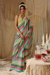 Buy_Kritika Murarka_Multi Color Cotton, Silk Embroidery Multicolor Stripe Saree _at_Aza_Fashions