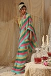 Shop_Kritika Murarka_Multi Color Cotton, Silk Embroidery Multicolor Stripe Saree _Online_at_Aza_Fashions