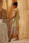 Buy_Kritika Murarka_Yellow Cotton, Net Embroidery Round Neck Blue Stripe Midi Dress _Online_at_Aza_Fashions