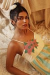 Kritika Murarka_Yellow Cotton, Net Fabric Flowers Round Neck Blue Stripe Spaghetti Dress _Online_at_Aza_Fashions