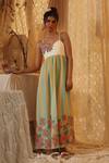 Buy_Kritika Murarka_Yellow Cotton, Net Fabric Flowers Round Neck Blue Stripe Spaghetti Dress _at_Aza_Fashions