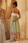 Shop_Kritika Murarka_Yellow Cotton, Net Fabric Flowers Round Neck Blue Stripe Spaghetti Dress _at_Aza_Fashions