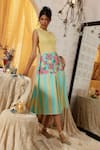 Buy_Kritika Murarka_Yellow Cotton, Linen Embroidery Crew Neck Jersey Top Tier Dress _Online_at_Aza_Fashions
