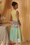 Shop_Kritika Murarka_Yellow Cotton, Linen Embroidery Crew Neck Jersey Top Tier Dress _at_Aza_Fashions