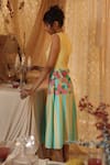 Shop_Kritika Murarka_Yellow Cotton, Linen Embroidery Crew Neck Jersey Top Tier Dress _Online_at_Aza_Fashions