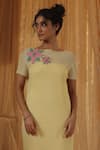 Buy_Kritika Murarka_Yellow Cotton, Net, Knit Applique Round Neck  _Online_at_Aza_Fashions