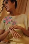 Kritika Murarka_Yellow Cotton, Net, Knit Applique Round Neck  _at_Aza_Fashions
