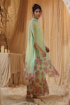 Shop_Kritika Murarka_Yellow Chiffon Embroidery Mandarin Collar Blue Stripe Chiffon batwing Top _Online_at_Aza_Fashions