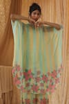 Kritika Murarka_Yellow Chiffon High Neck Blue Stripe Spaghetti Dress _Online_at_Aza_Fashions