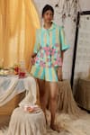Buy_Kritika Murarka_Yellow Linen Embroidery Collared Blue Stripe Shirt _Online_at_Aza_Fashions