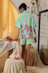 Shop_Kritika Murarka_Yellow Linen Embroidery Collared Blue Stripe Shirt _at_Aza_Fashions