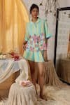 Buy_Kritika Murarka_Yellow Linen Blue Stripe Shorts _at_Aza_Fashions
