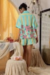Shop_Kritika Murarka_Yellow Linen Blue Stripe Shorts _at_Aza_Fashions