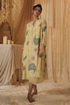 Kritika Murarka_Yellow Cotton, Silk Round Neck Paisley Tunic Dress _Online_at_Aza_Fashions